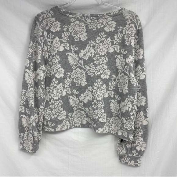 LOFT gray floral print destructed crop sweater L - Picture 6 of 13